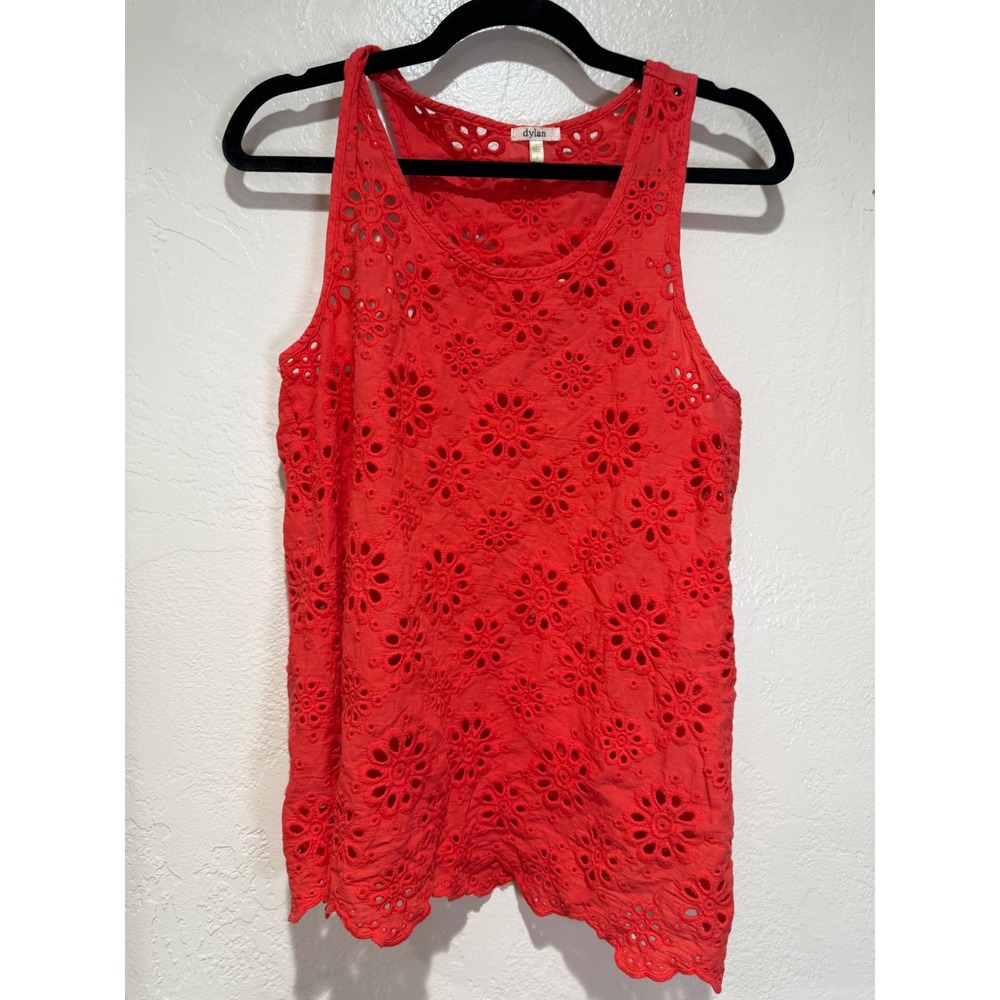 Dylan‎ Womens  Floral Eyelet Lace Scalloped Hem Tank Top Small Cotton Scoop Neck